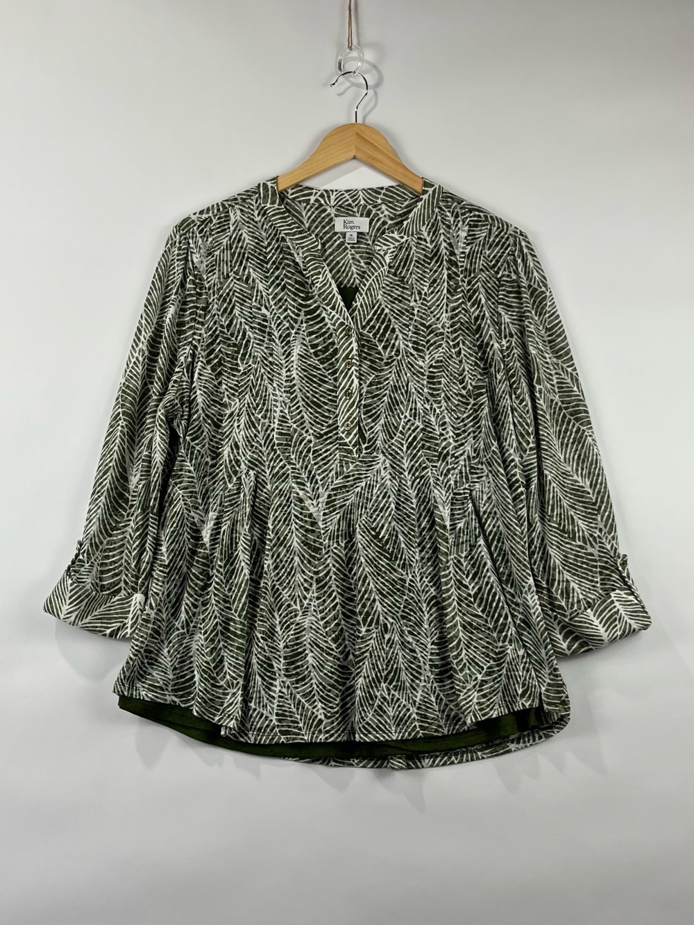 Kim Rogers XL Lightweight Layered Tunic Top Roll Tab Sleeves Relaxed Fit